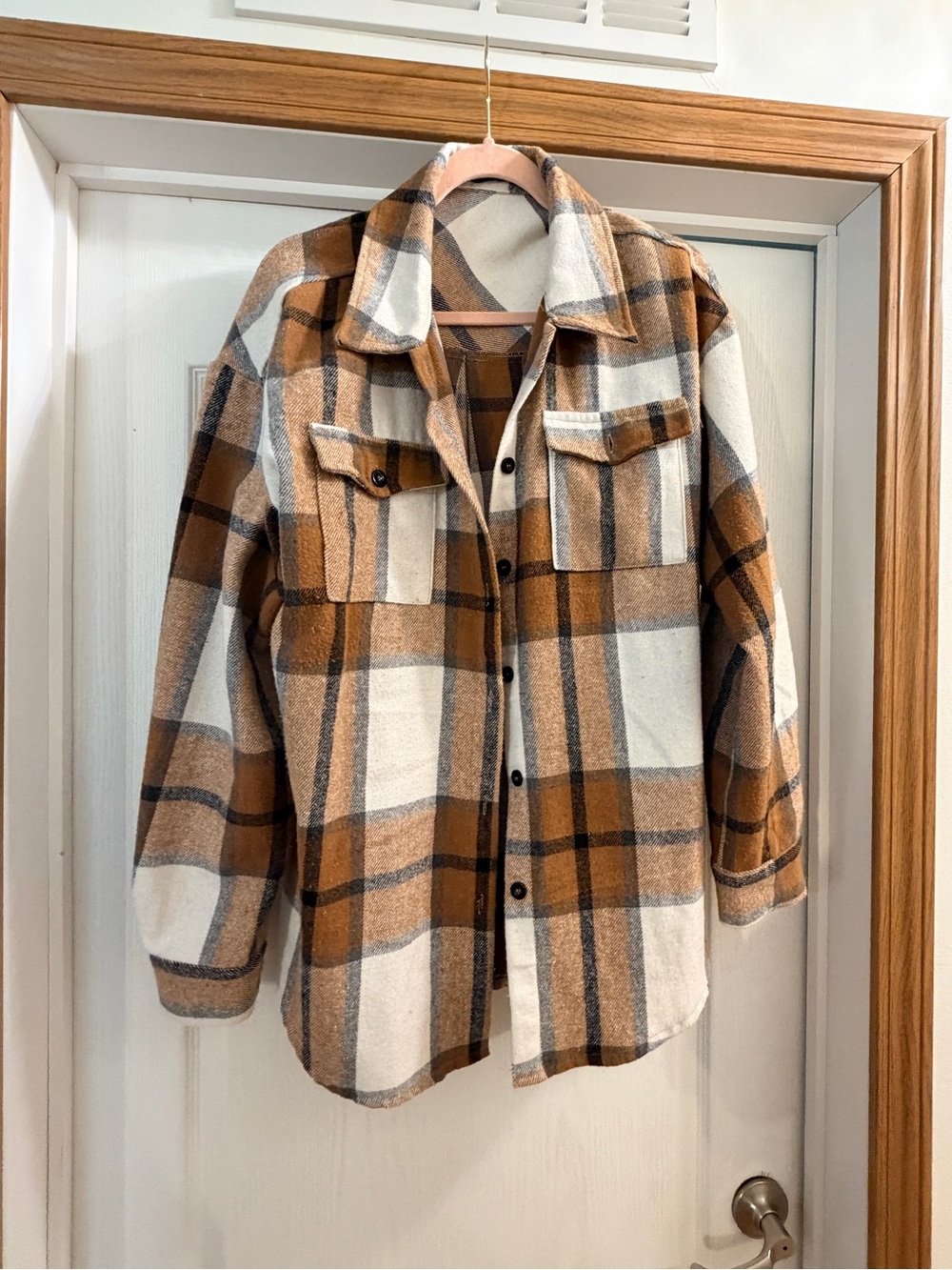 Cozy Plaid Shacket in Cream and Camel